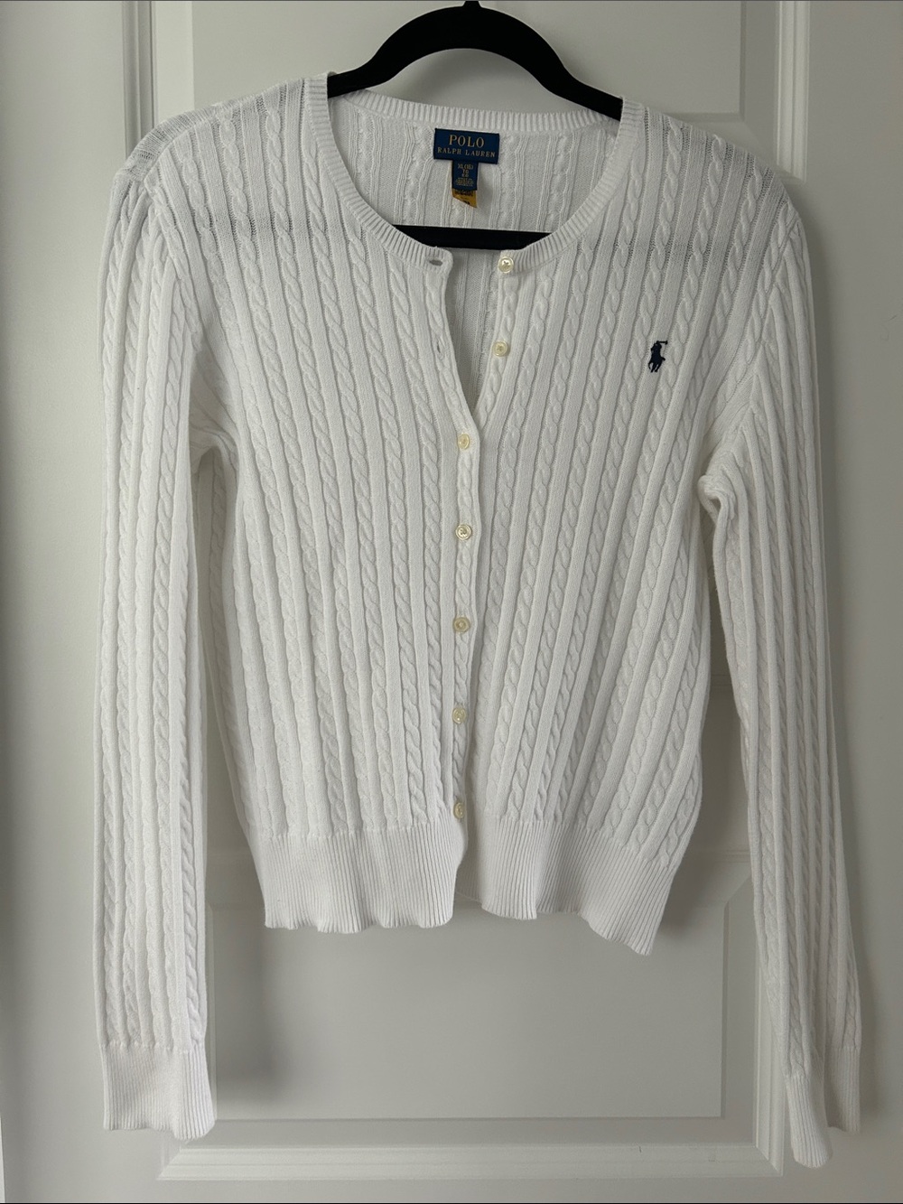 Polo by Ralph Lauren Girl’s XL White Cable-Knit Cardigan Sweater